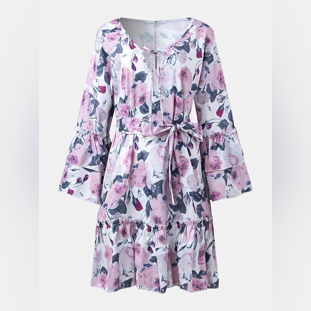 NWOT To My Lovers Women's Bohemian Floral Ruffle Print Boho Mini Dress